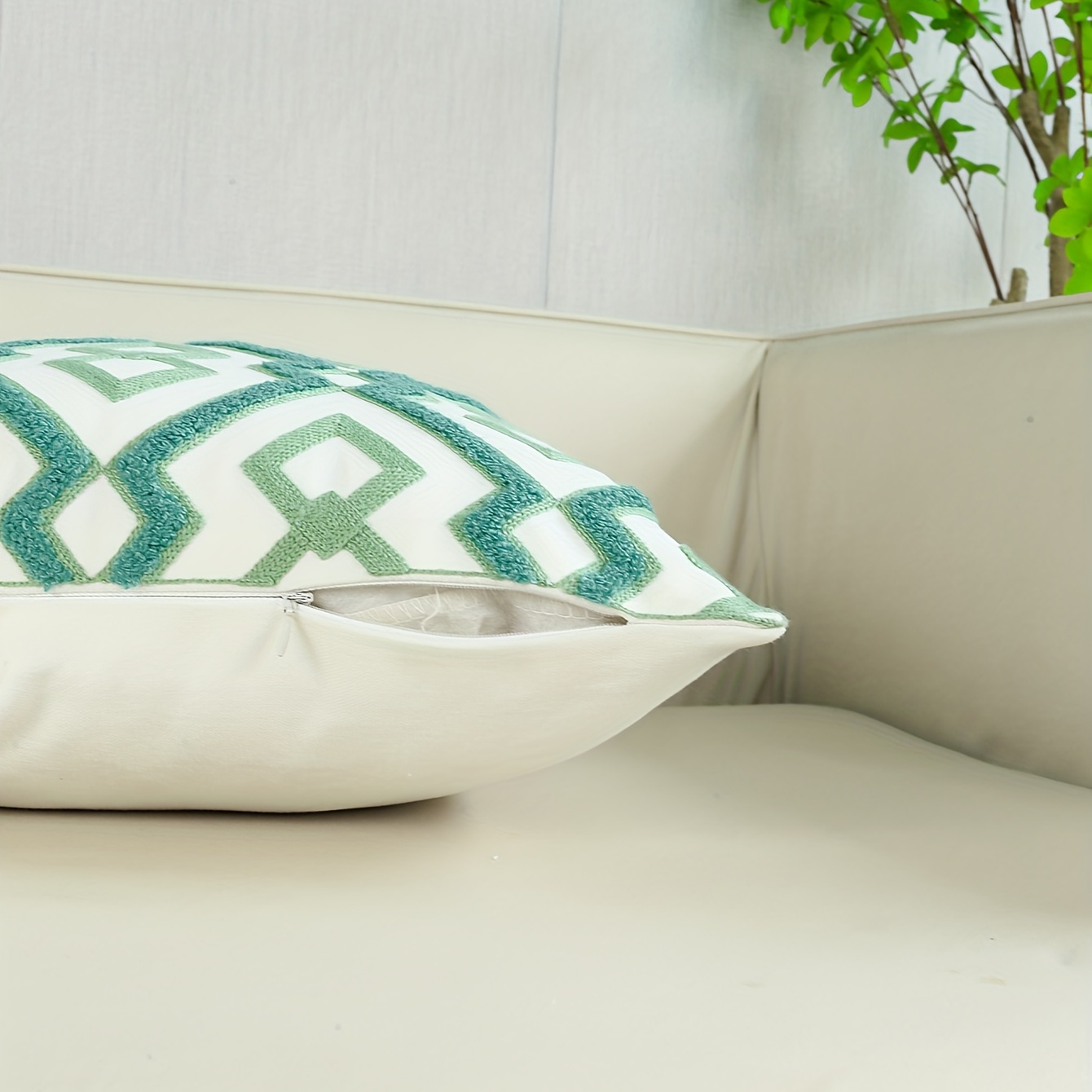 1pc Geometric Print Cushion Cover Without Filler, Modern Woven