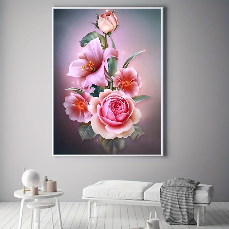 1pc 5d Diy Artificial Full Round Diamonds Painting Set For Adults Beginners  Frameless Flowers Pattern Diamonds Art For Home Wall Decoration And Gift