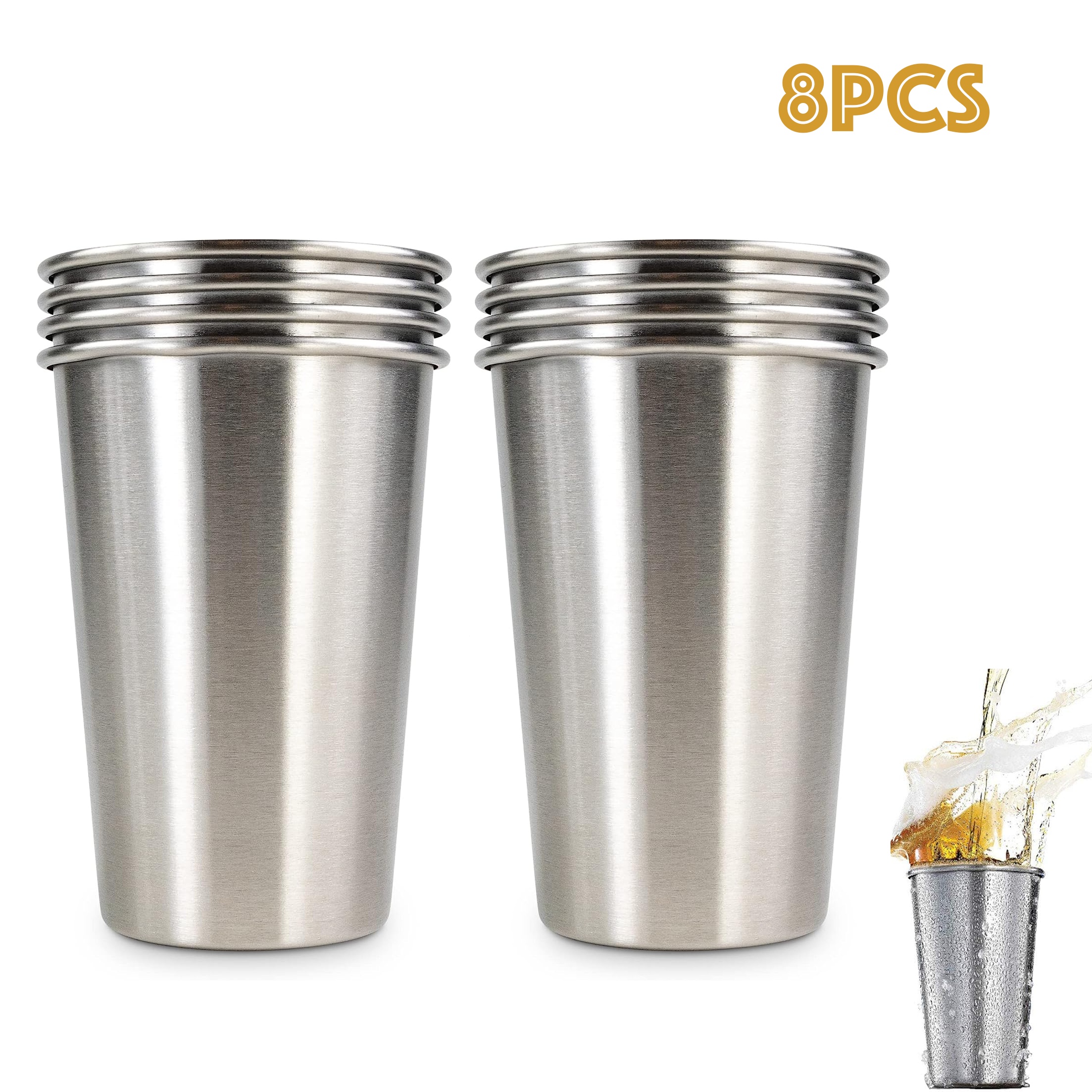 Stainless Steel Cups 16 oz Pint Tumbler (4 Pack) - Premium Metal Drinking  Glasses | Stackable Durable Cup (16 oz Rainbow)