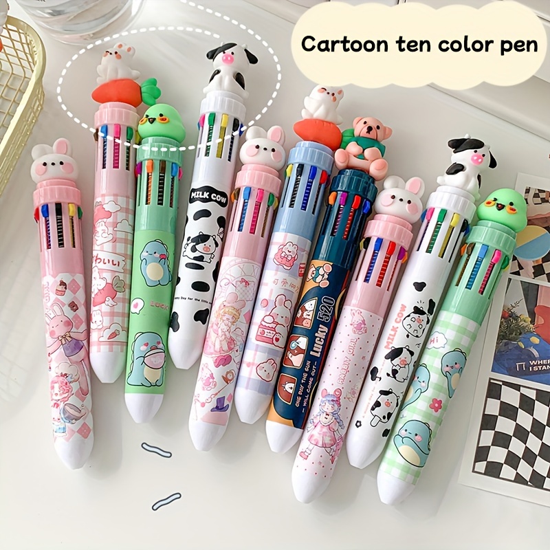 Stylo à bille multicolore, 10 couleurs, Animal mignon, dessin animé,  fournitures scolaires et de bureau, stylos