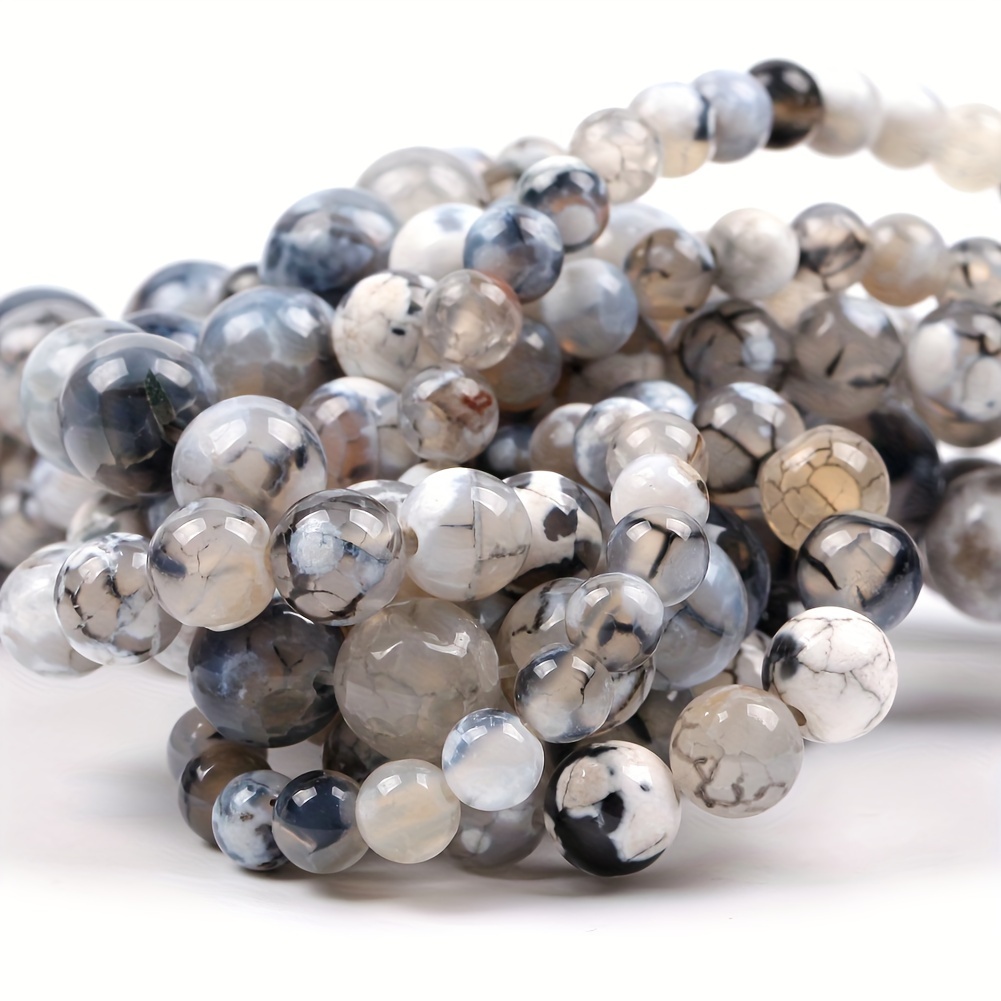 Natural Stone Coffee White Fire Agate Round Beads For - Temu