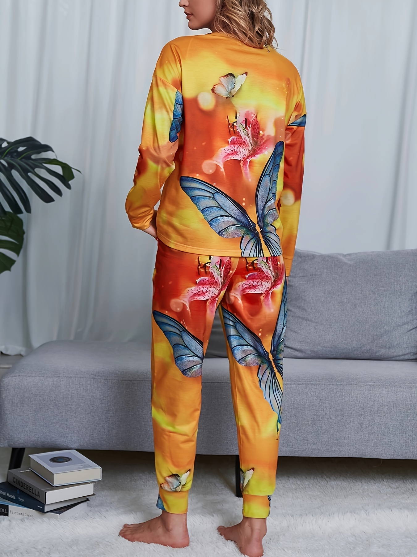 Tie Dye Print Lounge Set Long Sleeve Top & Pants Women's Loungewear
