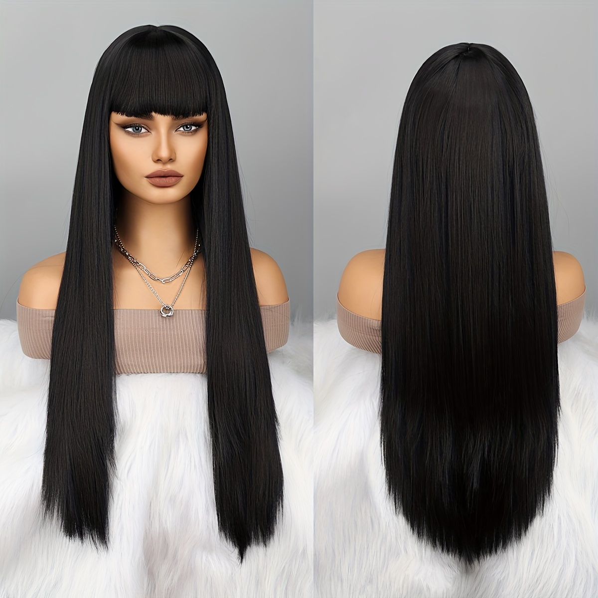Women's Long Straight Black Hair Wig Straight Natural - Temu