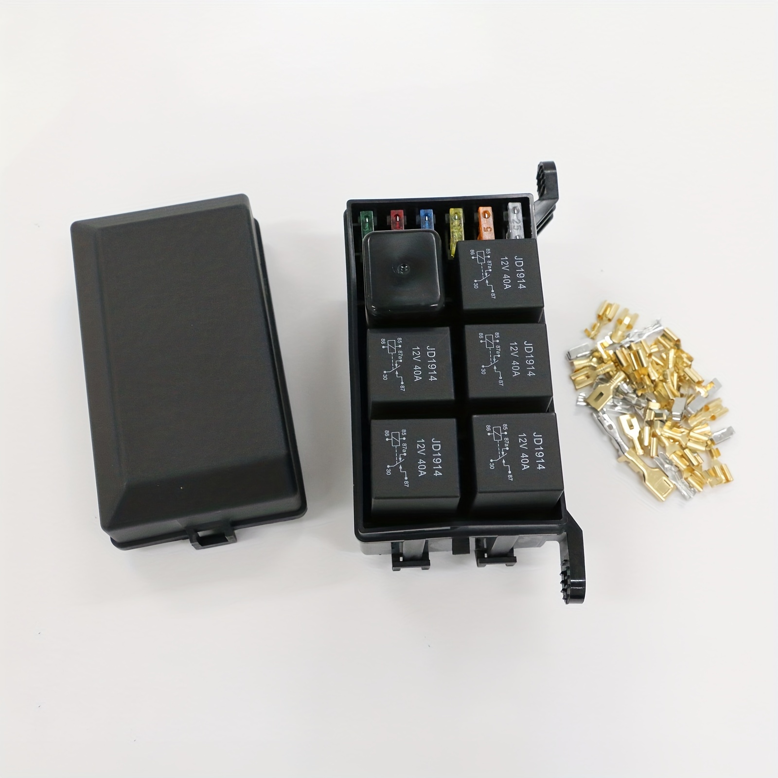  Bloque de caja de relé de fusibles impermeable de 12 V [6  soportes de relé estilo Bosch] [6 soportes de fusibles ATC/ATO] caja de  bloque de relé universal para vehículos automotrices