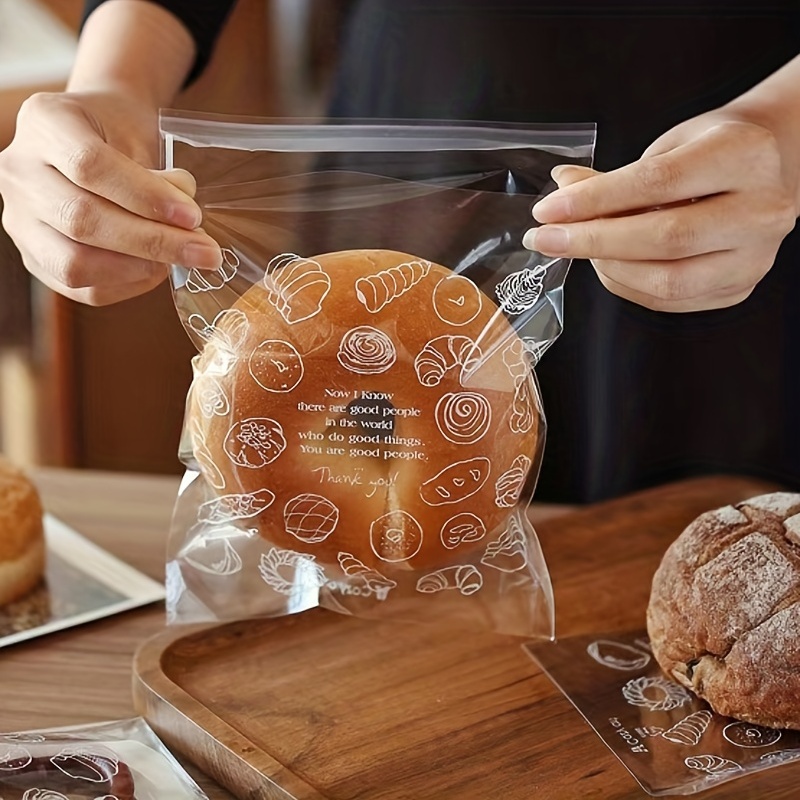  Bolsas de pan con lazos, 100 bolsas de pan de plástico  reutilizables de 18 x 4 x 8 pulgadas para regalo de pan casero, bolsas de  almacenamiento de pan transparentes : Hogar y Cocina