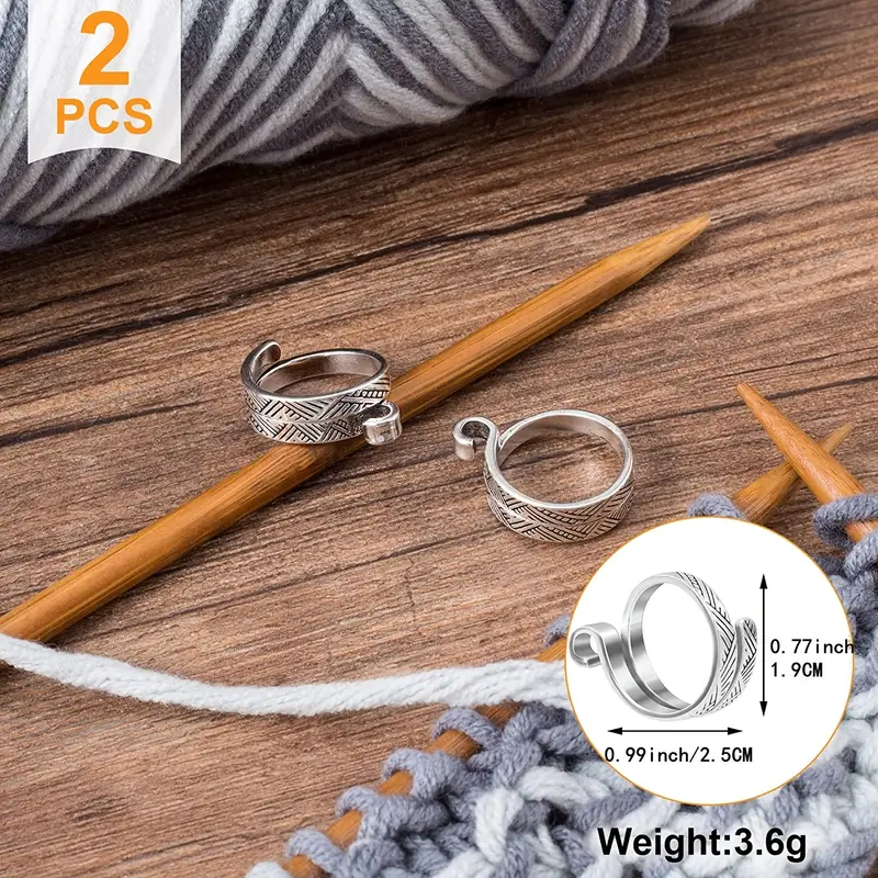 2 Packs Knitting Crochet Loop Ring For Fingers, Adjustable Crochet Tension  Ring, Metal Open Yarn Guide Finger Holders, Knitting Thimbles For Crochet