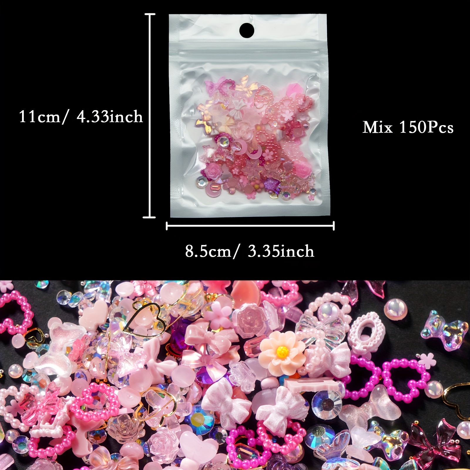  7 Grids Color Assorted 3D Nail Charms Set Heart Flower  Butterfly Bow Nail Charms Pink Purple Nail Charms Rhinestones For Manicure  DIY Crafts Jewelry Accessories