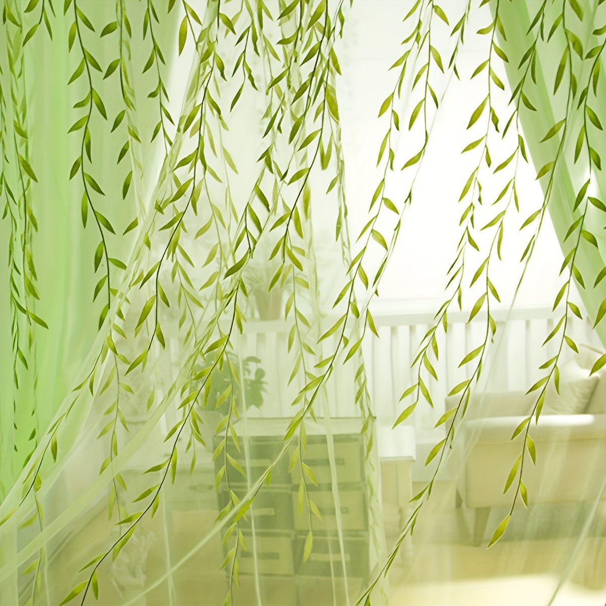1pc aesthetic green sheer curtain rod pocket window   for bedroom office   room and study enhance home decor and create a cozy and comfortable atmosphere