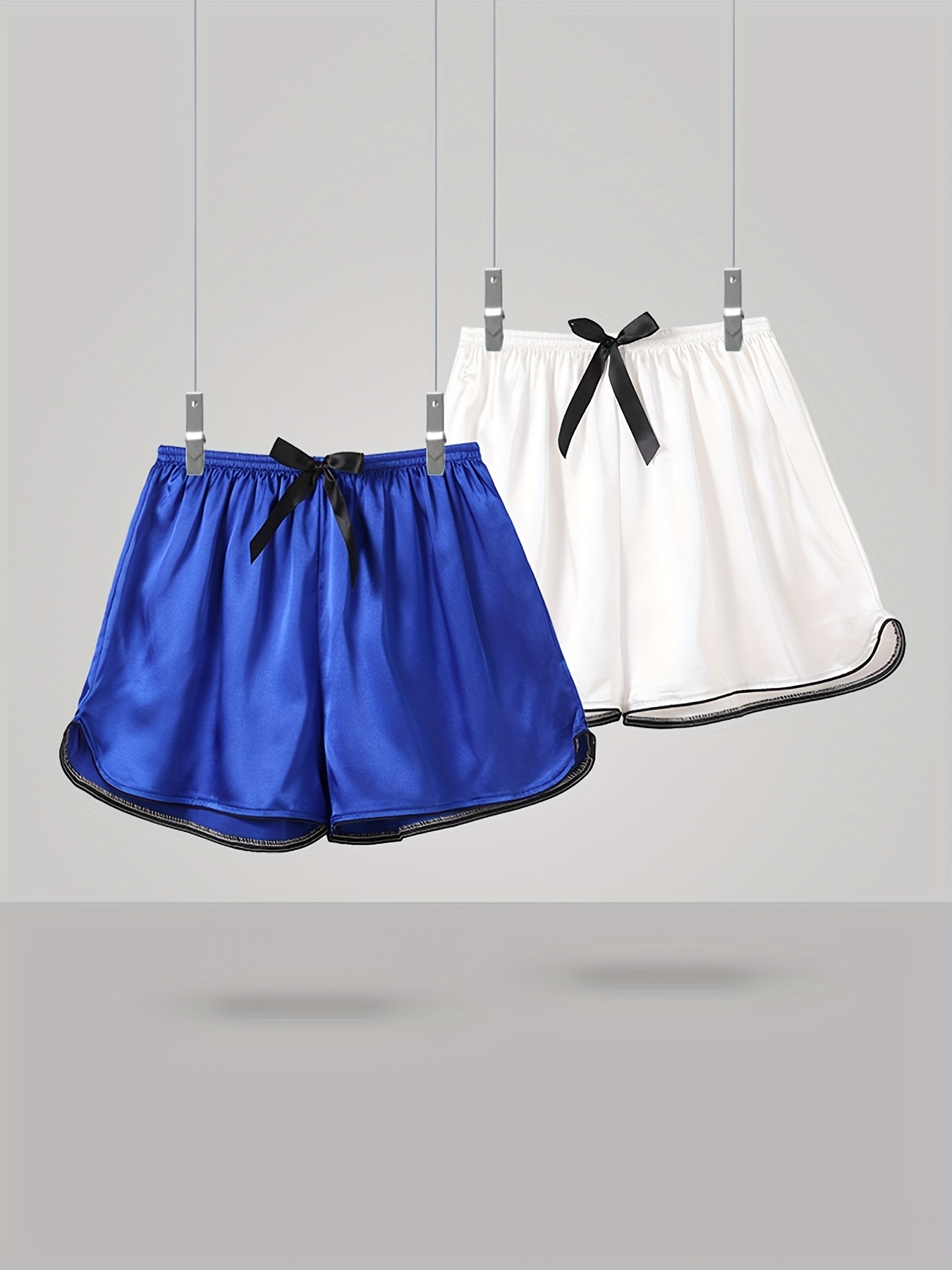 2 Sets Bow Satin Sleep Shorts Women's Sleepwear