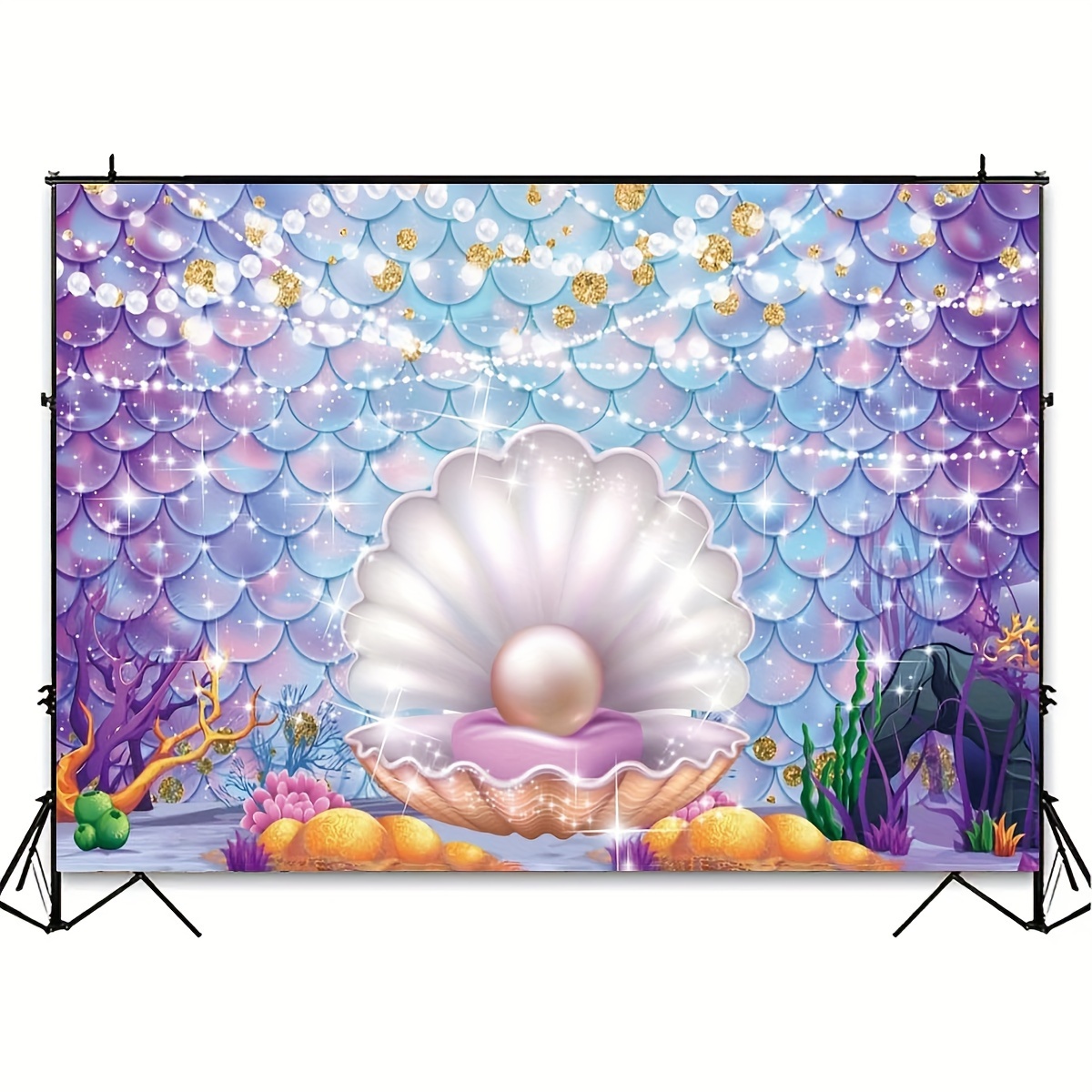 8x8ft Mermaid Theme Party Backdrop Under The sea Fishing Net Coral Shell  Scales Design Photo Background W-597 : : Electronics