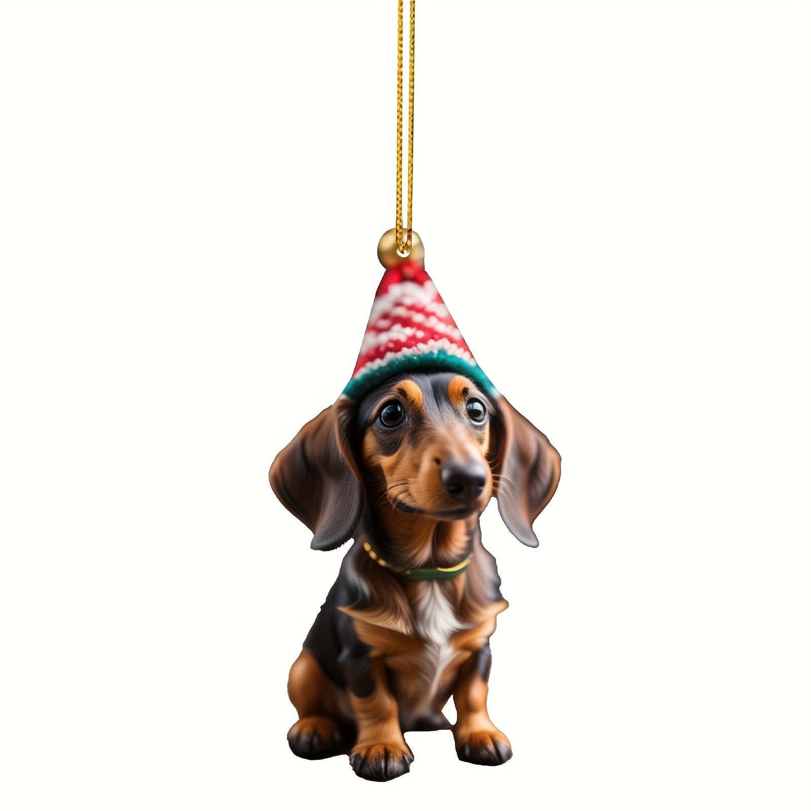 Cute Iittle Dog Decoration Pendant Wearing A Christmas Hat, 2d Acrylic Flat  Car Pendant, Home Decoration, Phone And Bag Keychain Accessories! - Temu