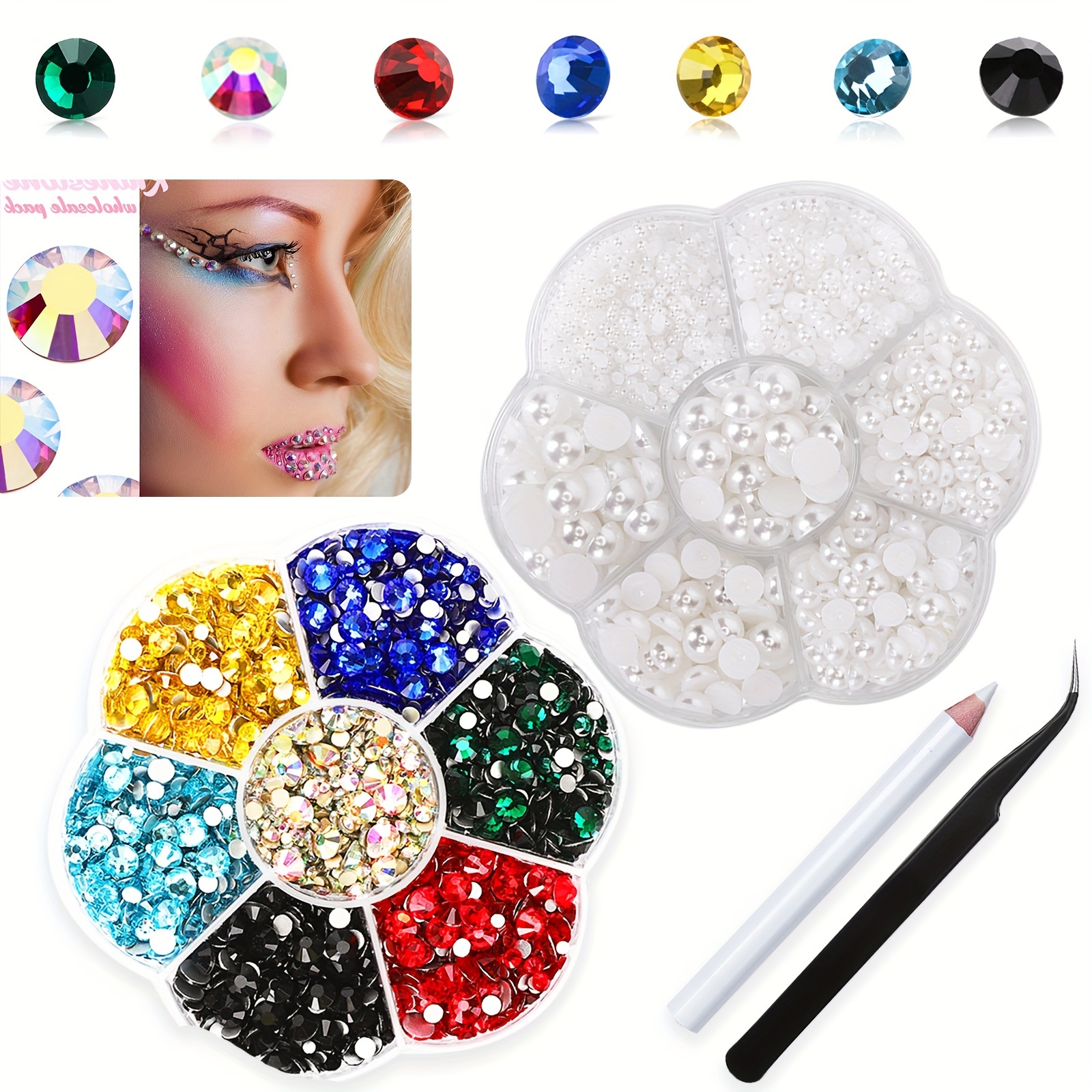 Mixed Color Rhinestones Pearl Shape Round Loose Beads Diy Jewelry