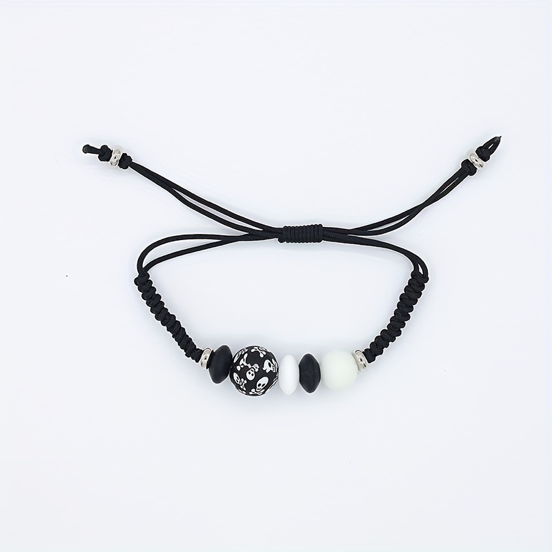 Unisex Halloween Black And White Beaded Bracelet - Temu