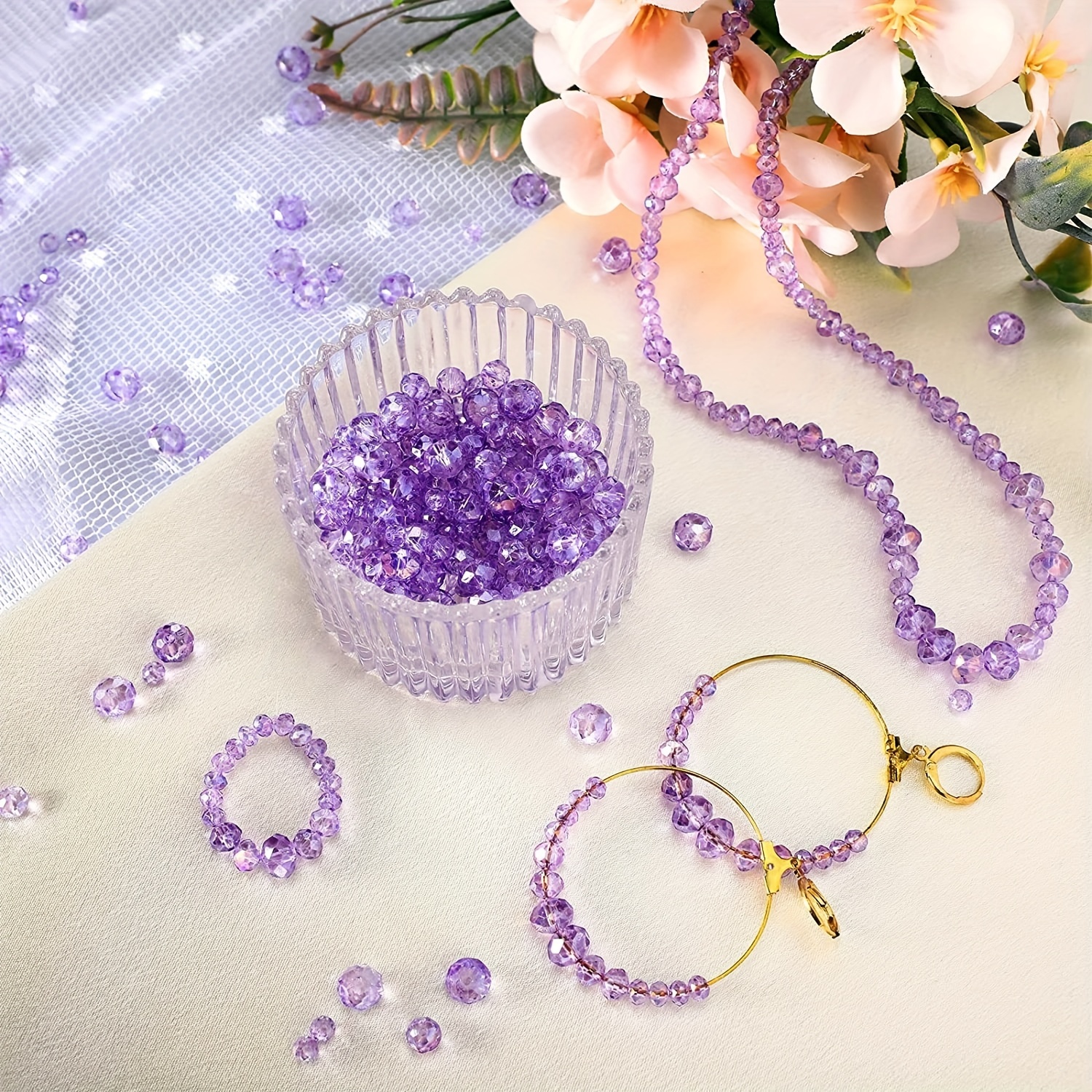 600 Pcs Glass Beads for Jewelry Making, Assorted Crystal Rondelle Beads  with Box - 4/6/8mm, AB Color