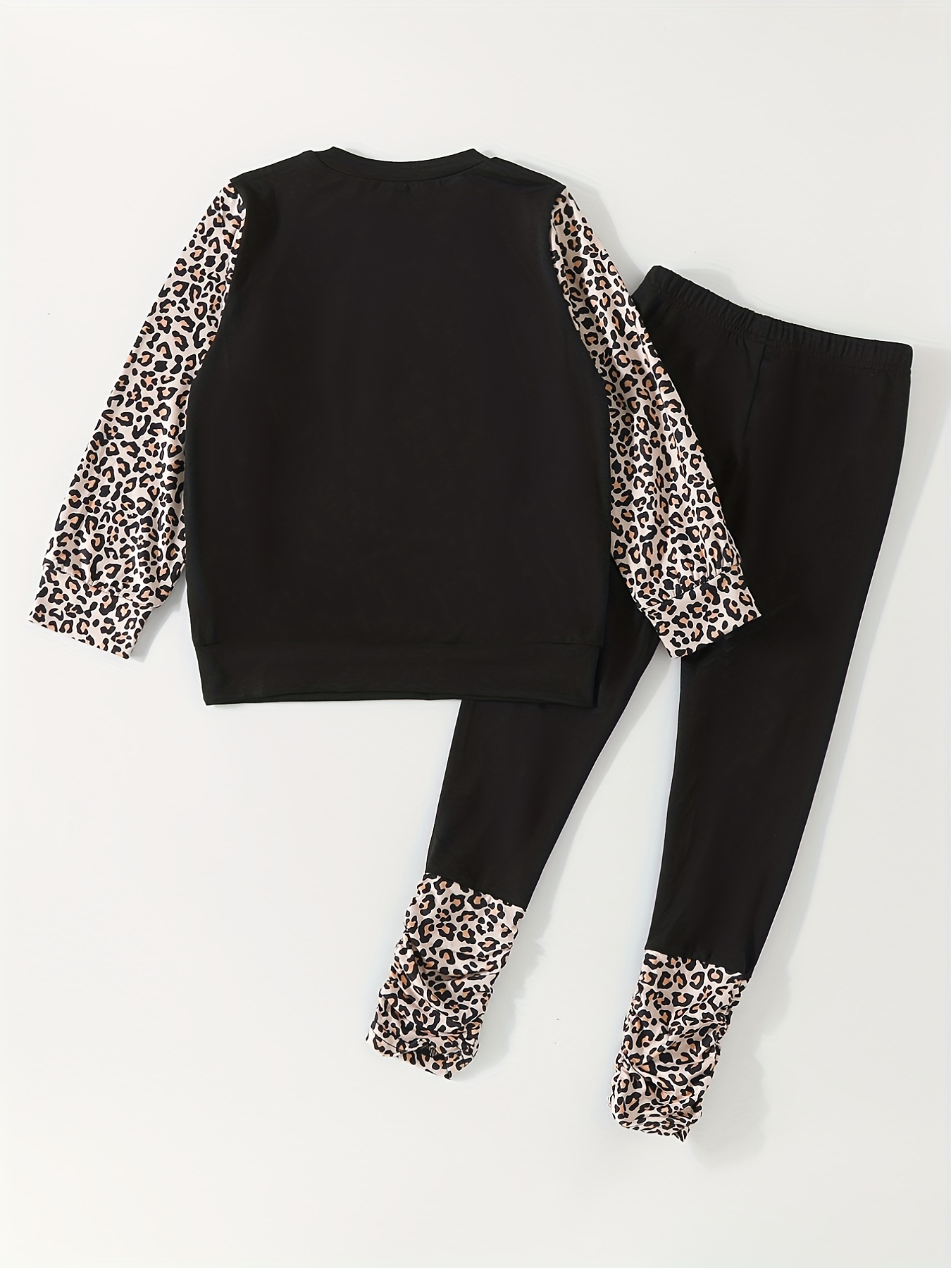 Girl's Leopard Pattern Outfit Sweatshirt Leggings Set Lovely - Temu