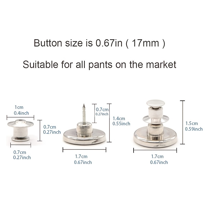 12 Sets 17mm Replacement Jean Buttons, No Sew Instant Button