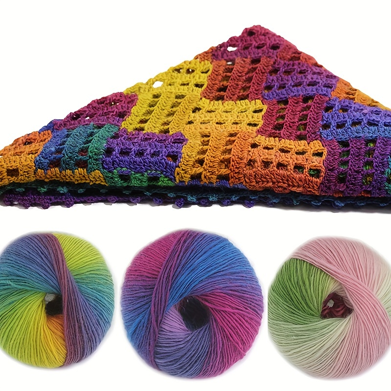 100% Wool Yarn Rainbow Color For Hand Knitting Crochet Hand - Temu
