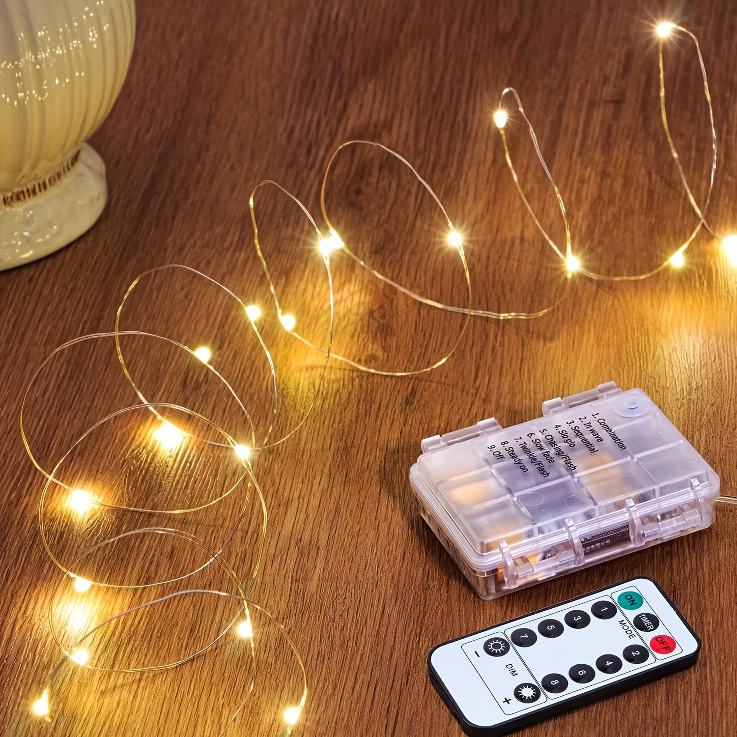 50 LED Guirlande lumineuse à piles LED avec minuterie Blanc chaud 5 m Fil  d'argent pour chambre à coucher, intérieur, arbre de Noël, idée de
