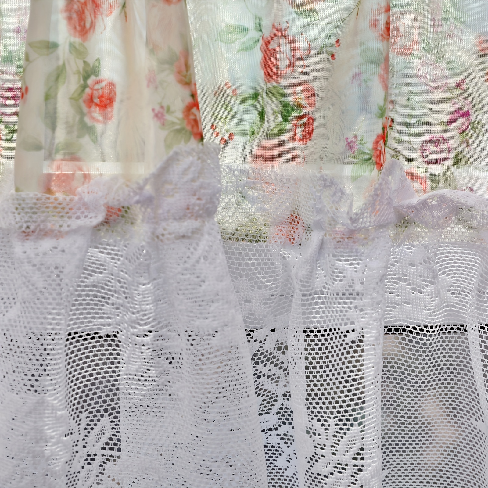 French Floral Short Curtain Romantic Kitchen Bedroom Decor Semi-Shading