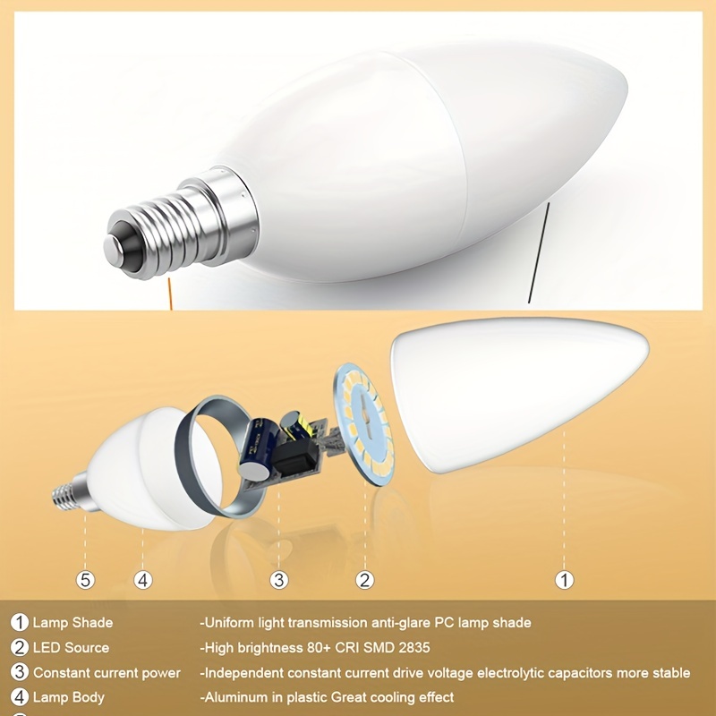 Ampoules E12 Soft Light Lot de 5 Ampoules à économie d'énergie pour Lampe  de Ventilateur de Plafond (Lumière chaude)