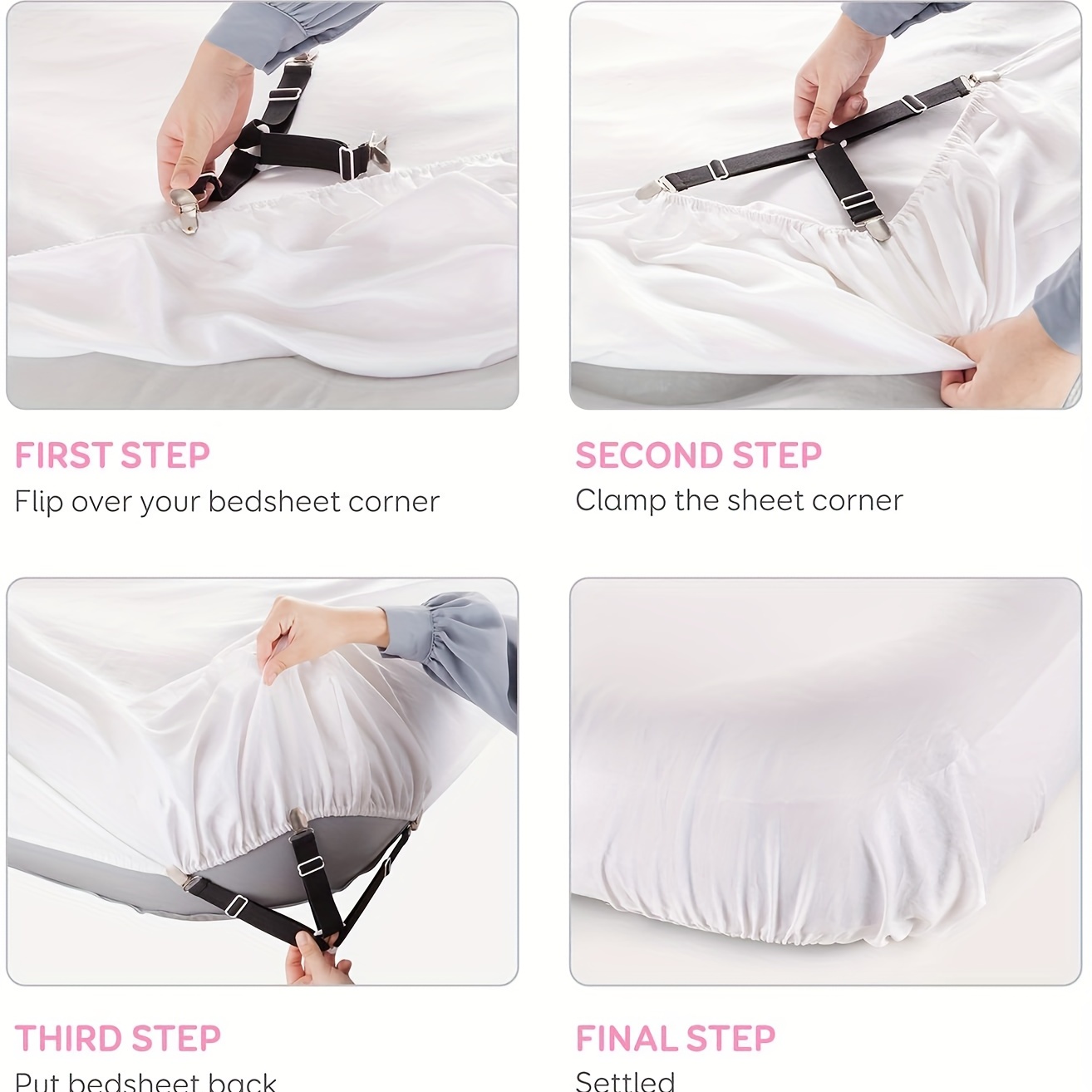 4pcs Bed Sheet Holder Straps, Corner Sheet Clips, Elastic