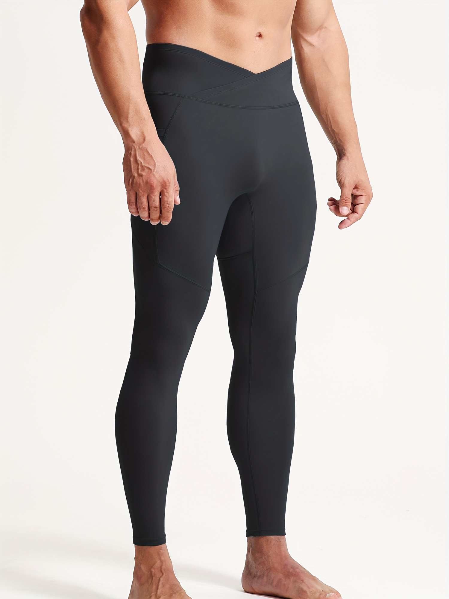 Men's Solid Color Pocket Leggings Active Warm Sports - Temu