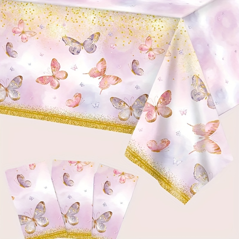 

Butterfly Tablecloth For Women Birthday Party, Glitter Butterfly Table Cover For Birthday Decorations, Purple Butterfly, 130cm*220cm/ 51in*86.6in Eid Al-adha Mubarak