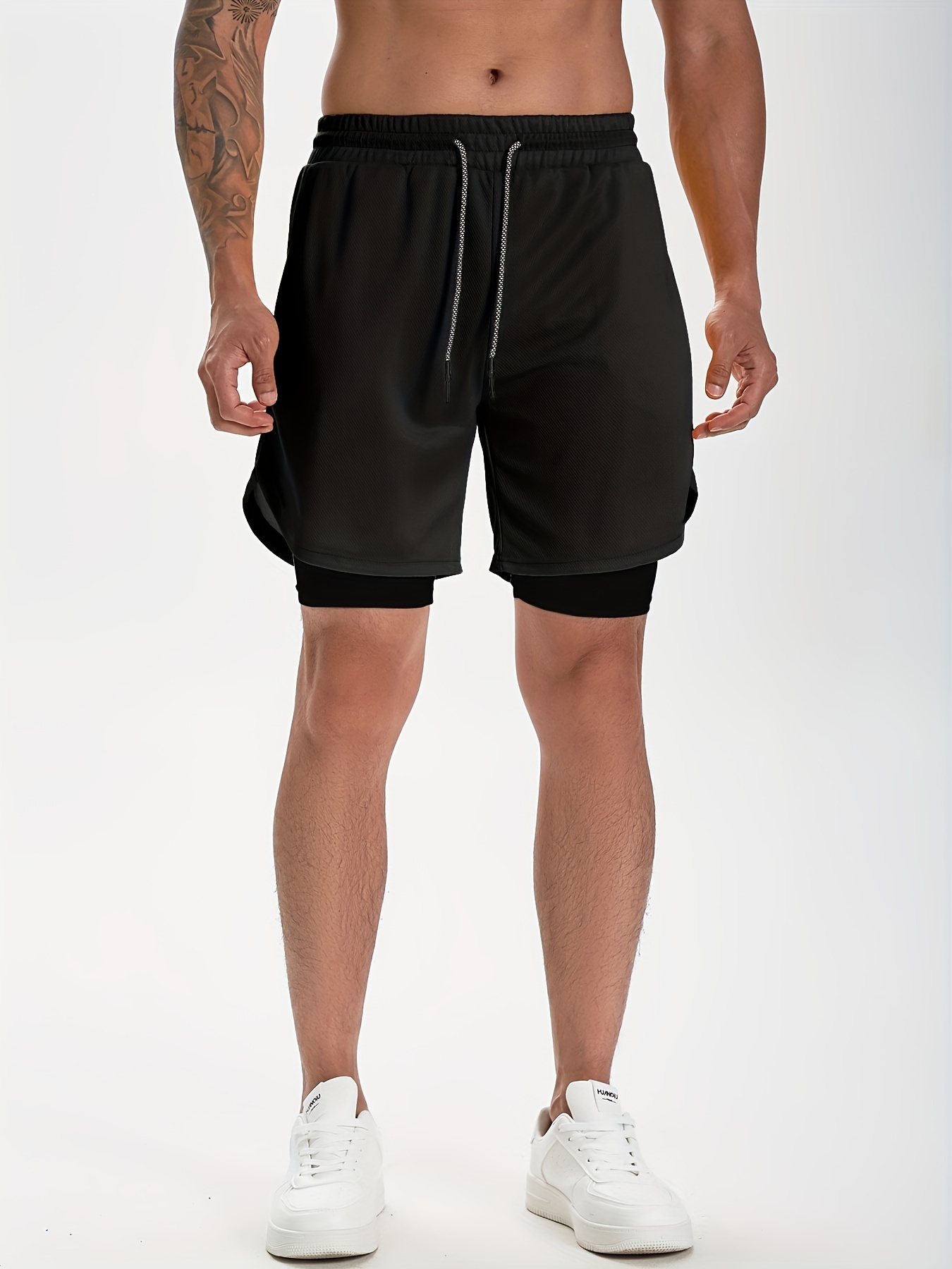 2 In 1 Running Shorts with Phone Pocket Gym Workout Quick Dry Mens Shorts 5  Inch 