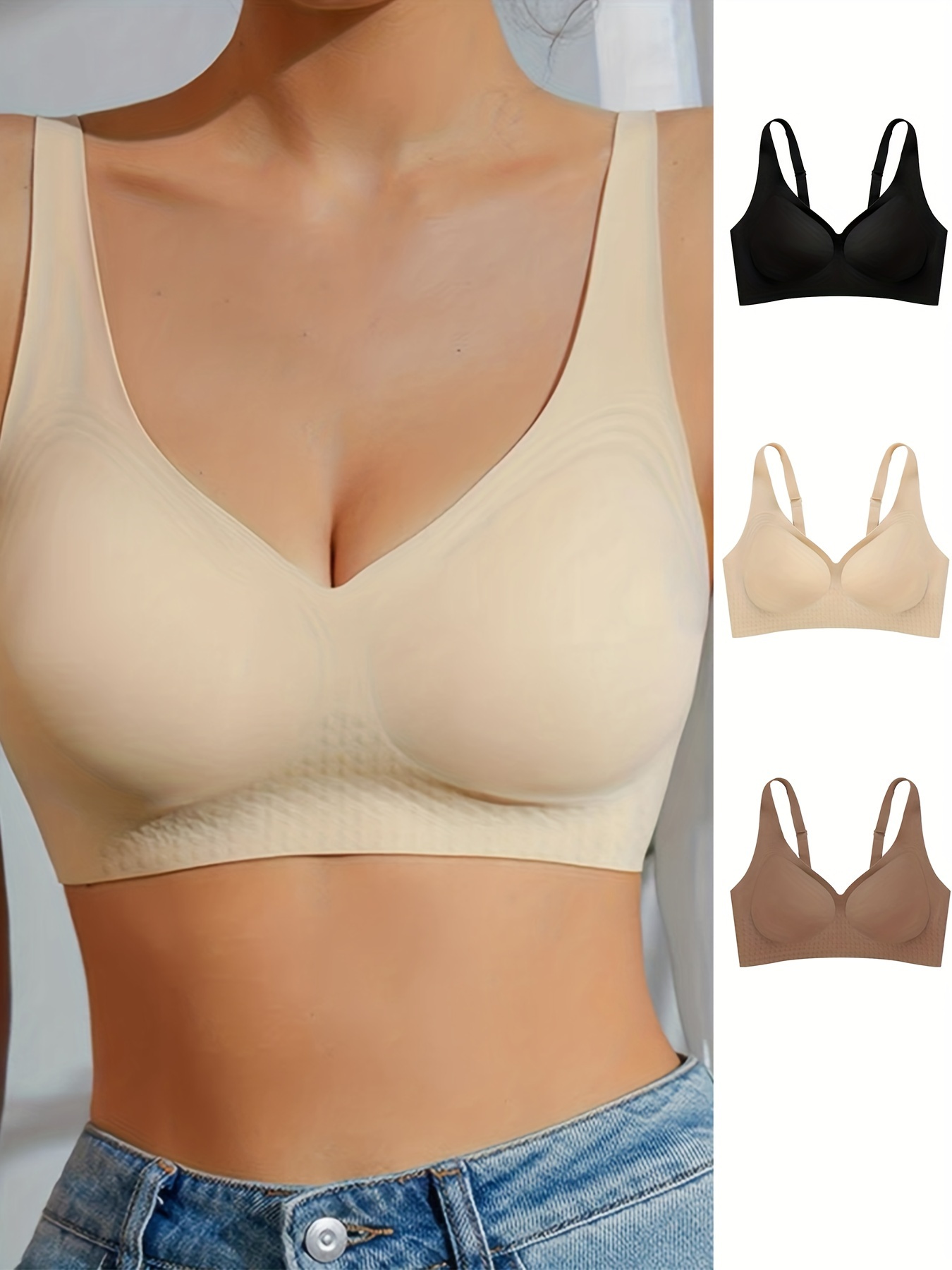 Seamless Solid Wireless Bras Comfy Breathable Front Buckle - Temu