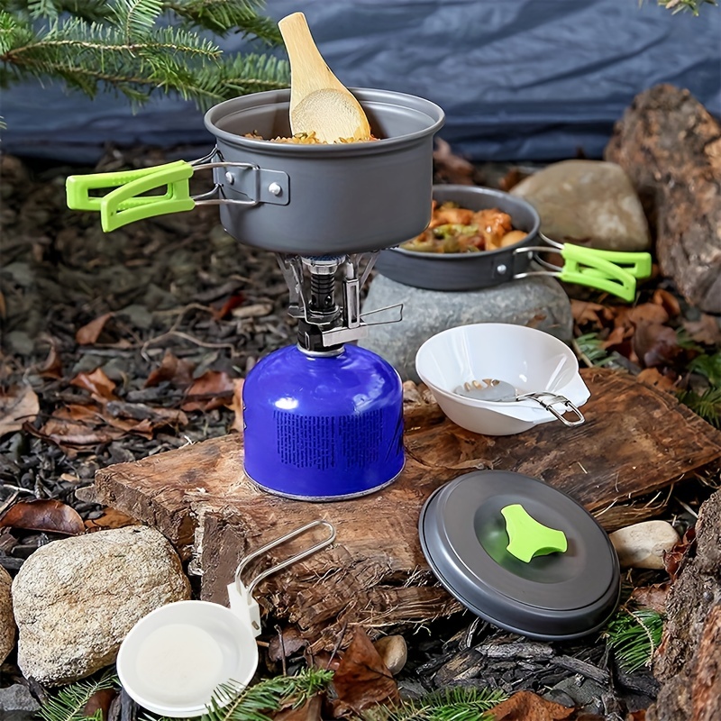 Olla de camping ligera con tapa, juego de ollas de camping, kit de  utensilios de cocina de camping con bolsa de almacenamiento para senderismo