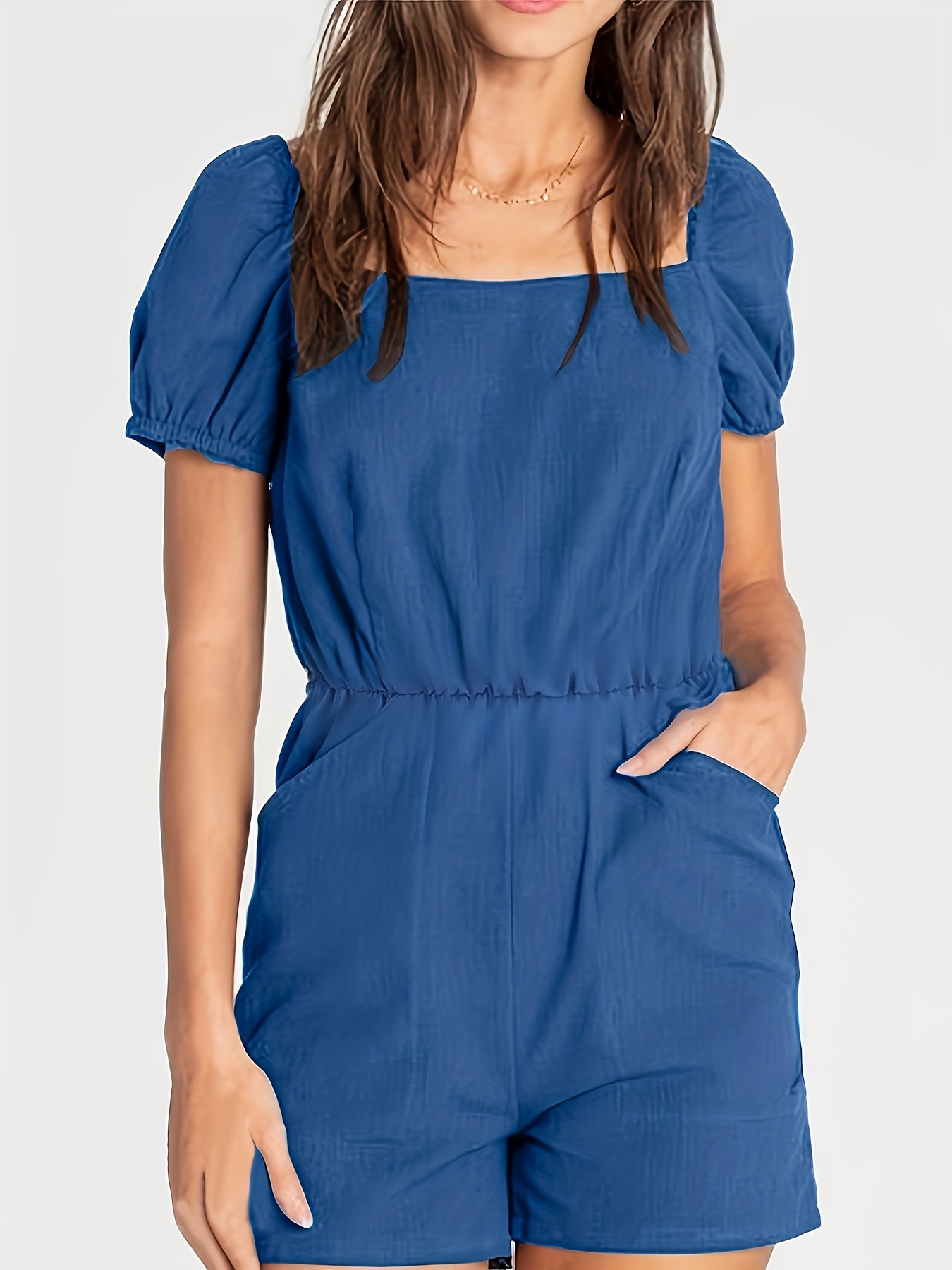 Drawstring Waist Romper Jumpsuit Casual Short Sleeve Romper - Temu