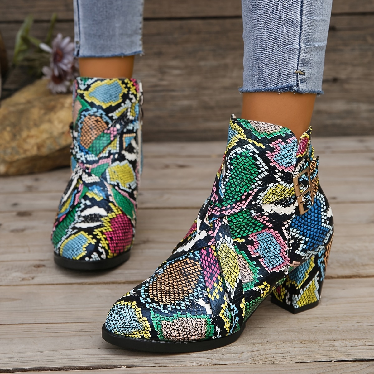 Multicolor snake print on sale boots