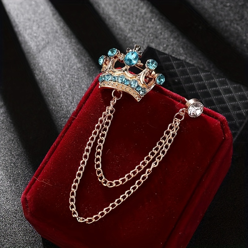 Man Bridalmen's Crown Brooch - Zinc Alloy Crystal Tassel Lapel Pin For  Fashion Suits