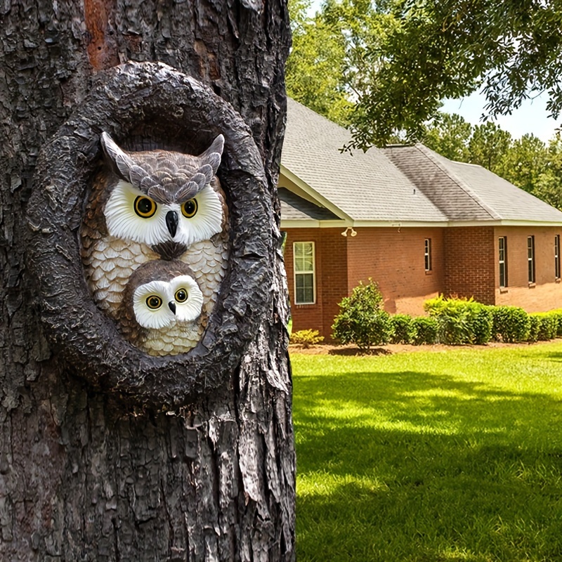 1pc Owls Tree Hole Statue, Outdoor Wall Art Patio Fence Decoration, Nature  Country Art Owl Figurine For Indoor Outdoor Yard Tree Decorations, Garden Y