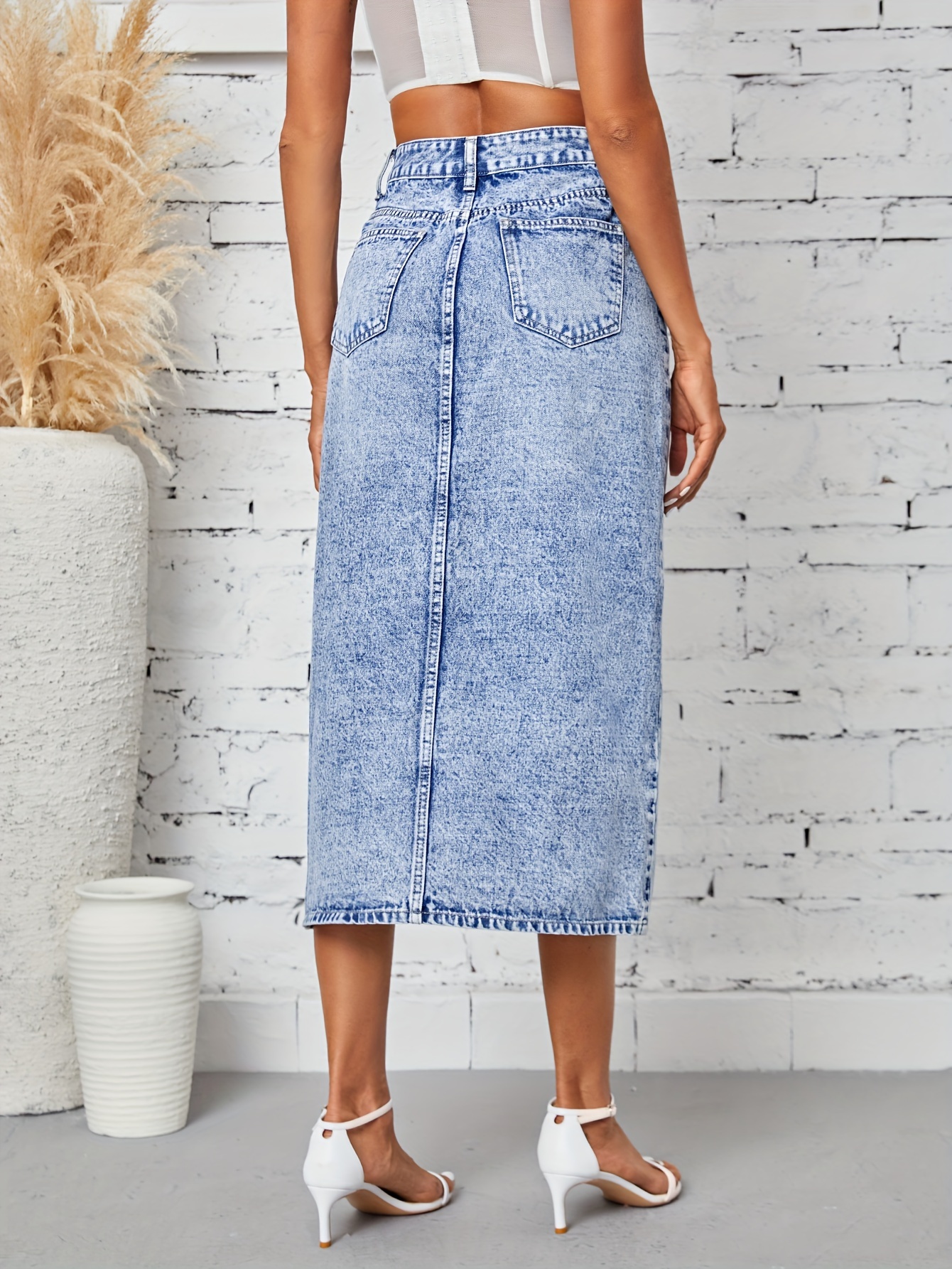  Women's Denim Skirt Casual High Waisted A-Line Front