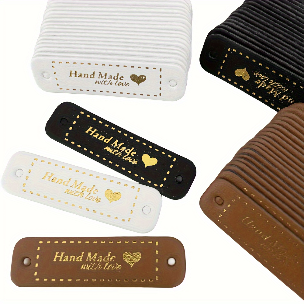 

30pcs Exquisite Rectangular Pu Leather Labels, With Word Pattern, For Diy Luggage Clothing Accessories, Hat, Pants, Shoes Socks Materials
