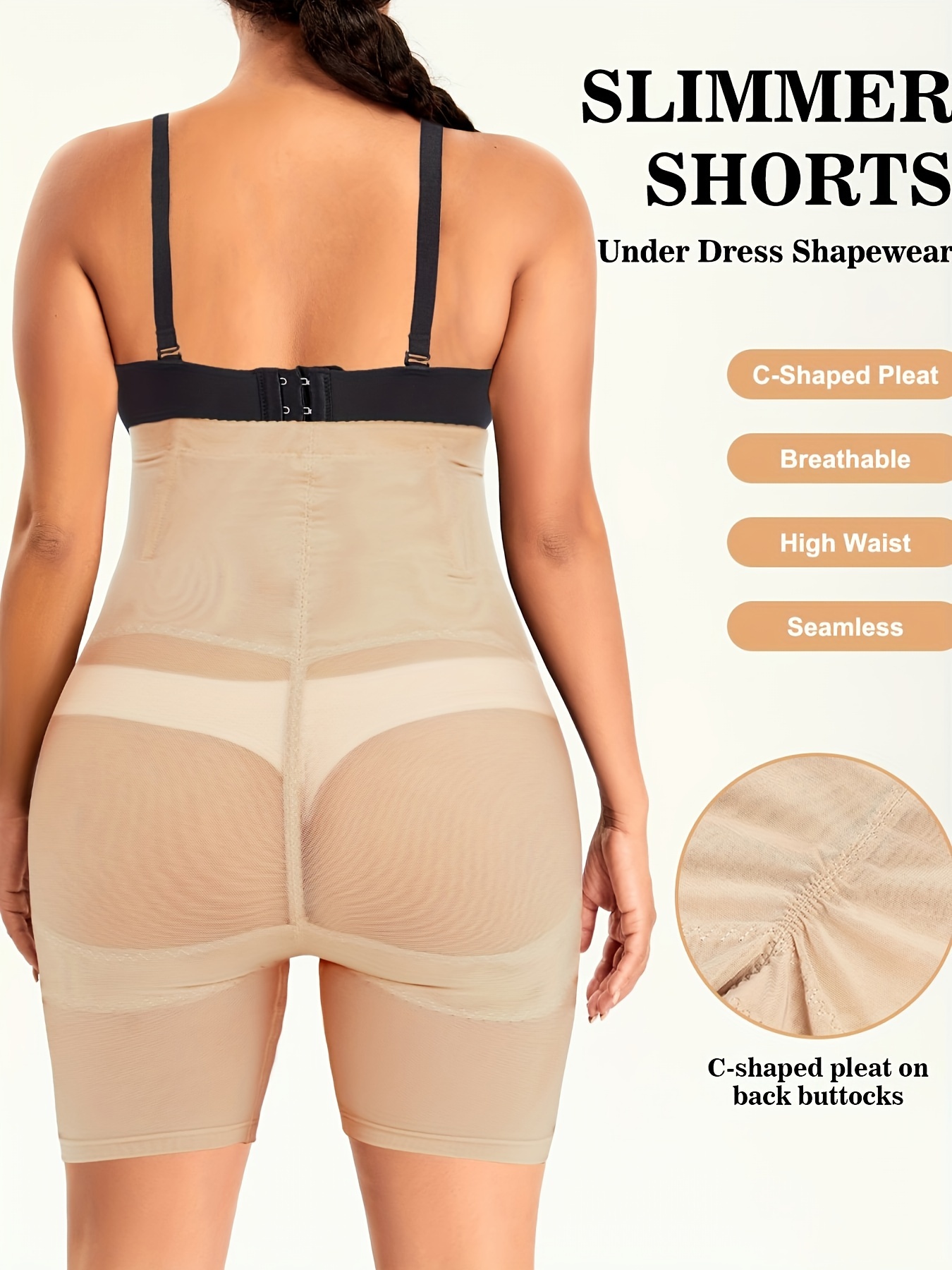 Plus Size Casual Shapewear, Women's Plus Tummy Control Butt Lifting High *  Contrast Mesh Breathable Body Shaper Biker Shorts
