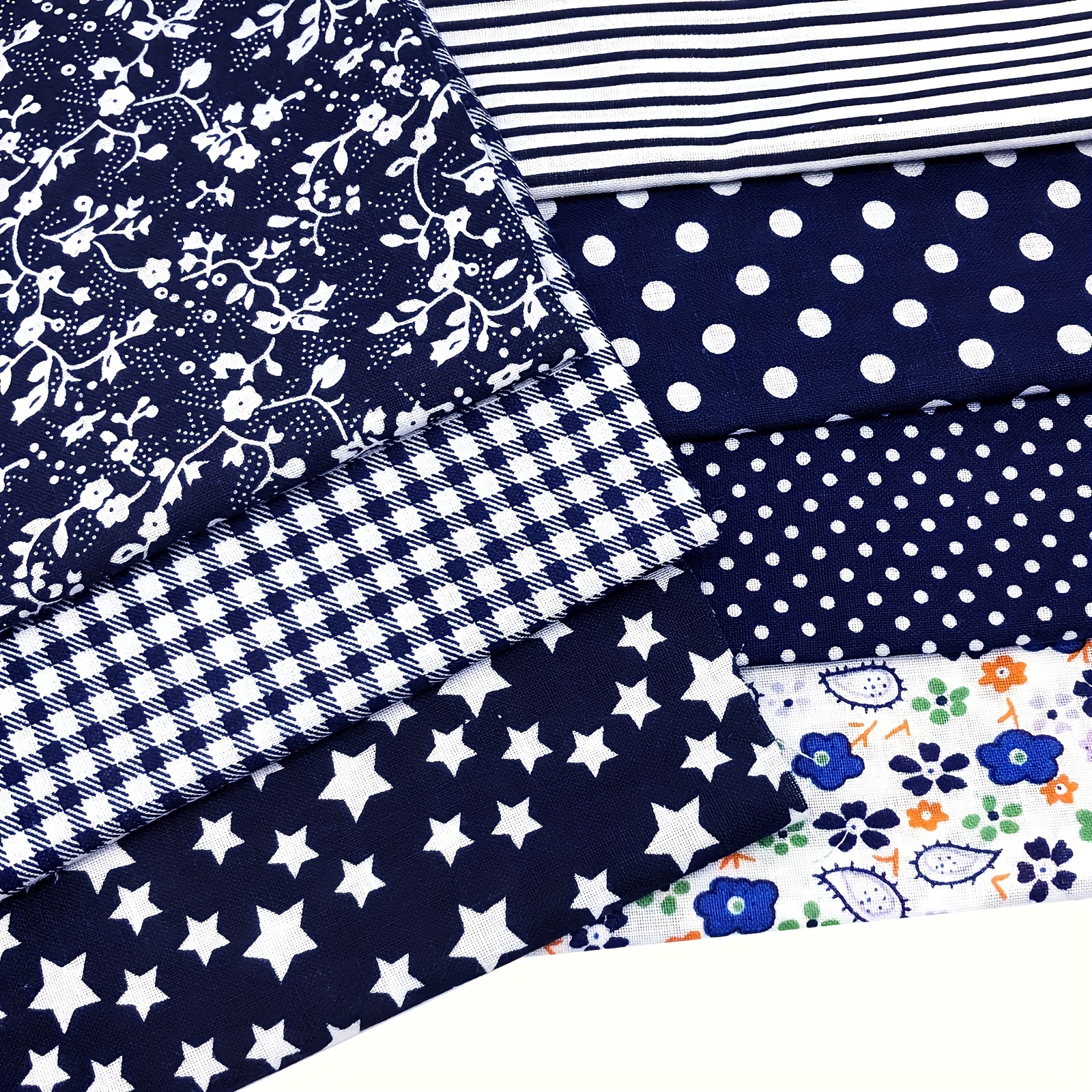 7pcs Navy Cotton Fabric Square Quilted Fabric Bundle Handcraft DIY Crafts