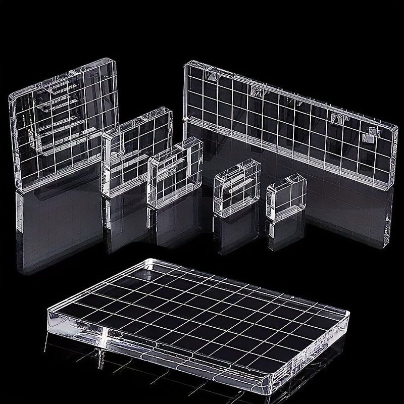 6 Pieces Stamp Blocks Acrylic Clear Stamping Blocks Tools with Grid Lines  for h