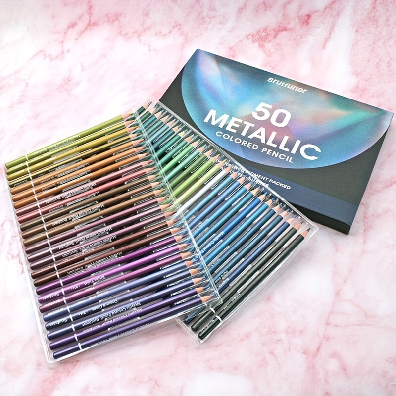 Ccfoud Metallic Colored Pencils For Adult Coloring, Set Of 50