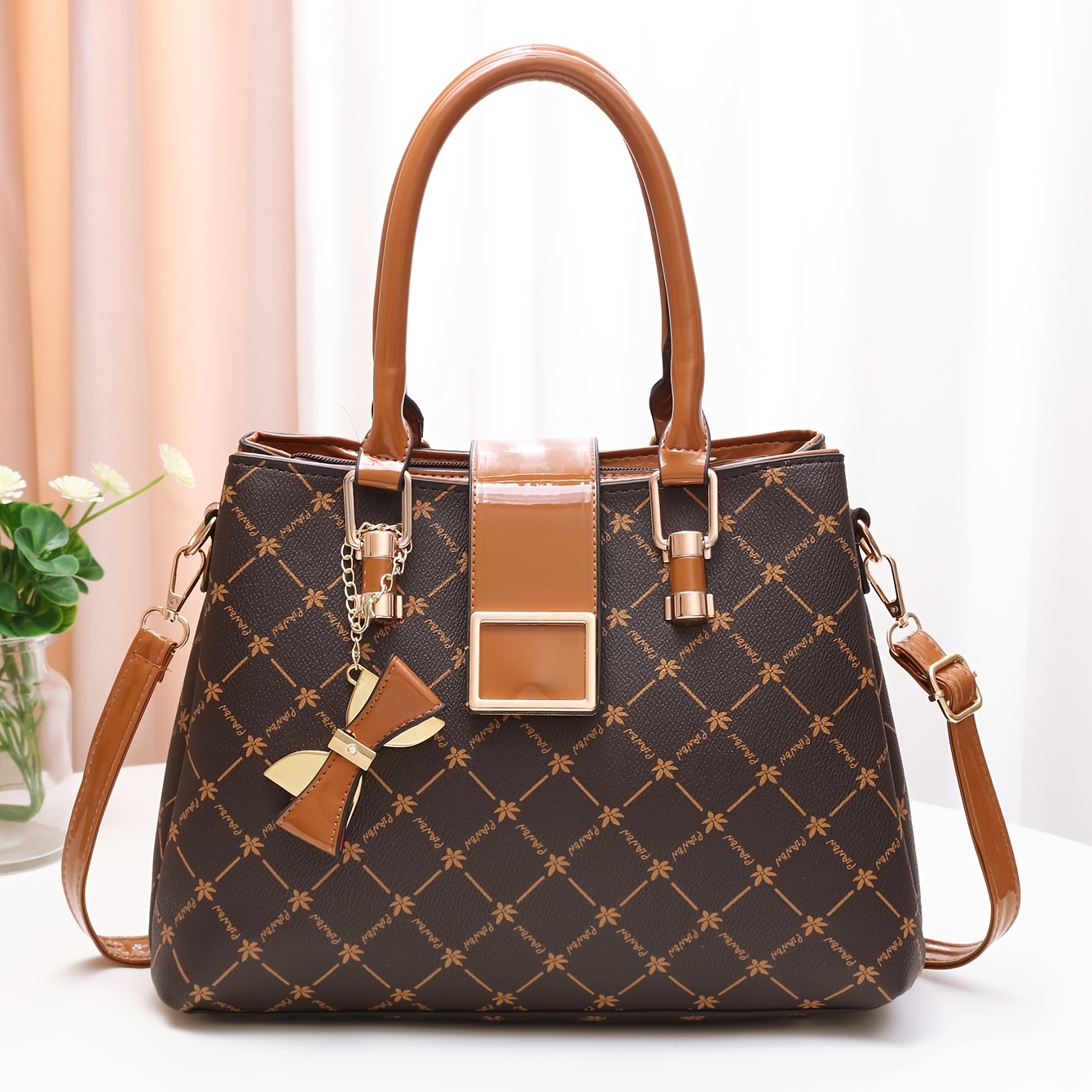 Geometric Print Handbag - Women's Top Handle Crossbody Bag