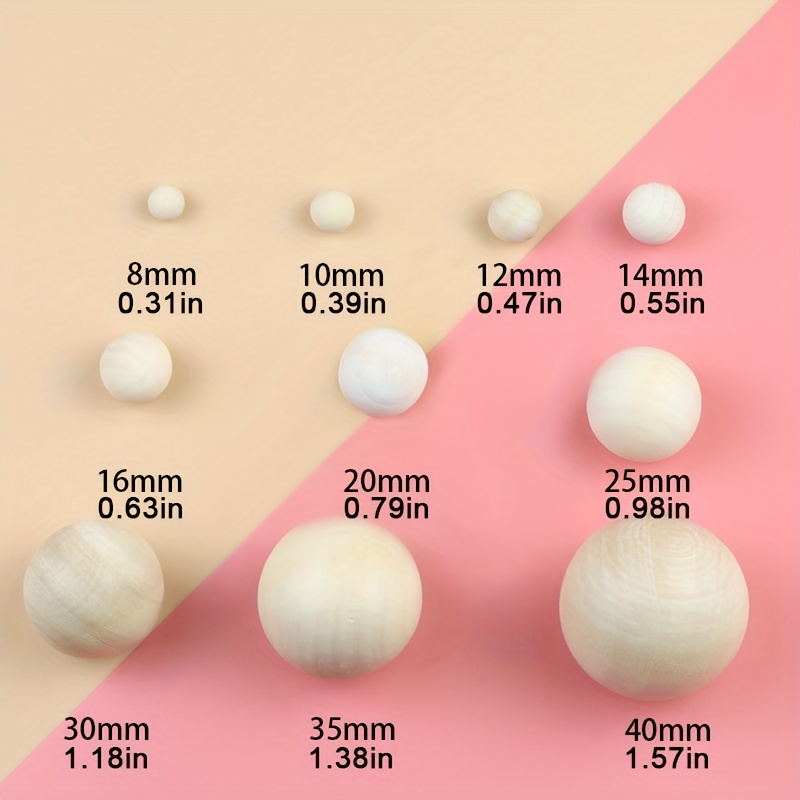 8-40mm Holeless Wooden Solid Large Wooden Ball Round Beads He Wood Round Beads Loose Beads Craft Supplies Handmade Jewelry Making Supplies Material Additions