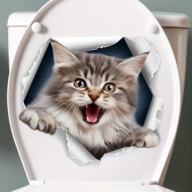 TEMU 怖い猫トイレデカール - なステッカー、簡単貼り付け＆剥がし、マット仕上げ、バスルームの雰囲気に、バスルームデコアクセサリー