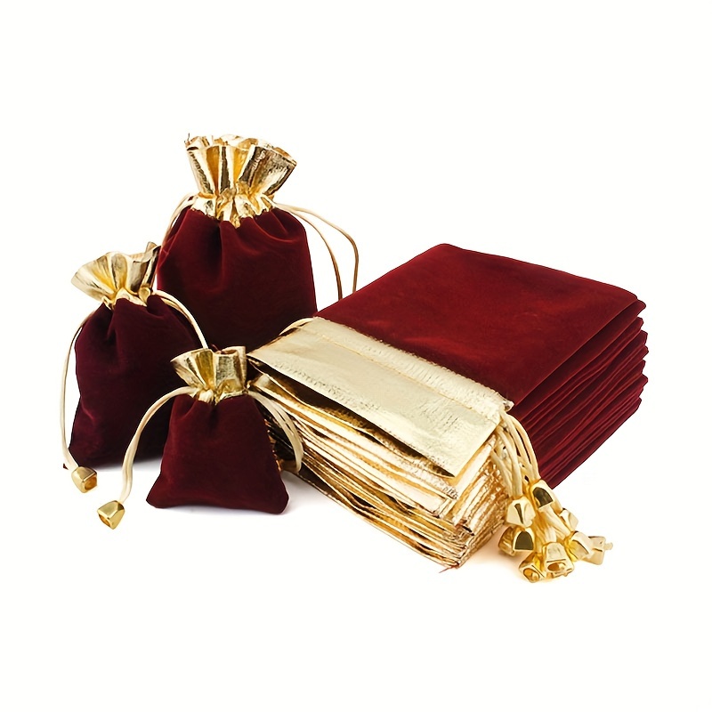 

50pcs Gold-plated Velvet Drawstring Gift Bags With Tassels - Elegant Jewelry & Sachet Pouches In Red, Gold, And Maroon For Parties, Weddings, And Special Occasions, Gift Bags For Gifts