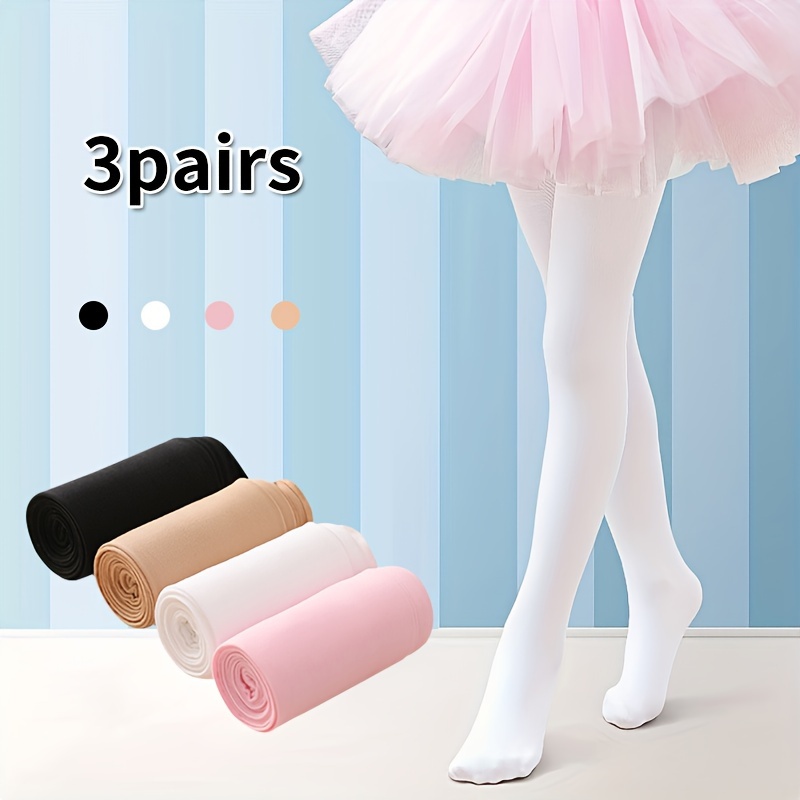 Children's Girls Ballet Dance Tights Footed Seamless Solid Stockings-Pink