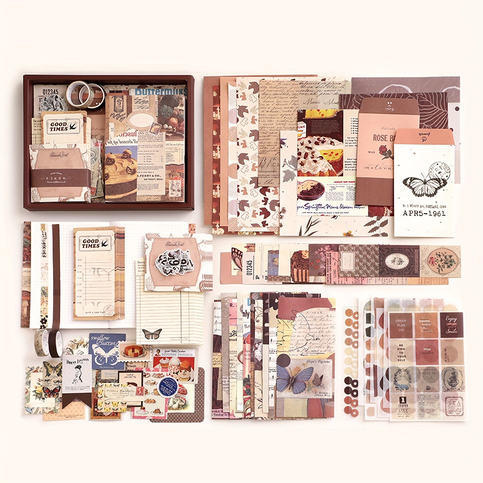 200Pcs/Set Vintage Scrapbook Supplies Pack for Art Journaling Junk Journal  Plan