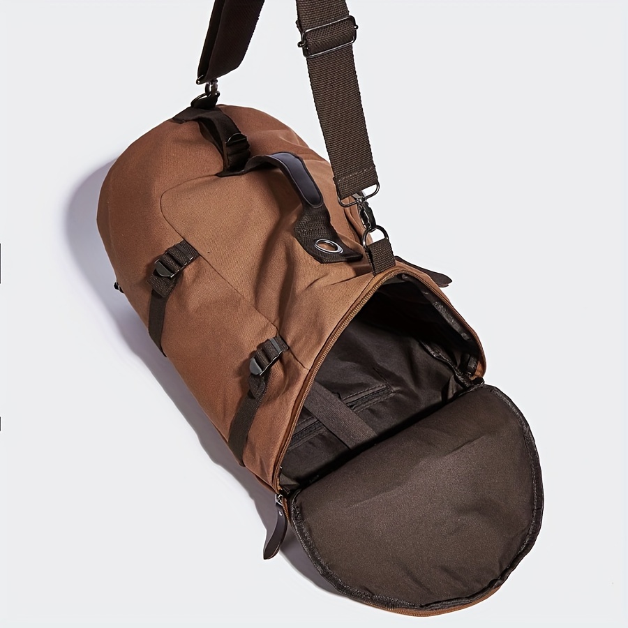 1pc Men's Fashion Canvas Backpack, Travel Large Capacity Outdoor Casual Cylinder Bag - Click Image to Close