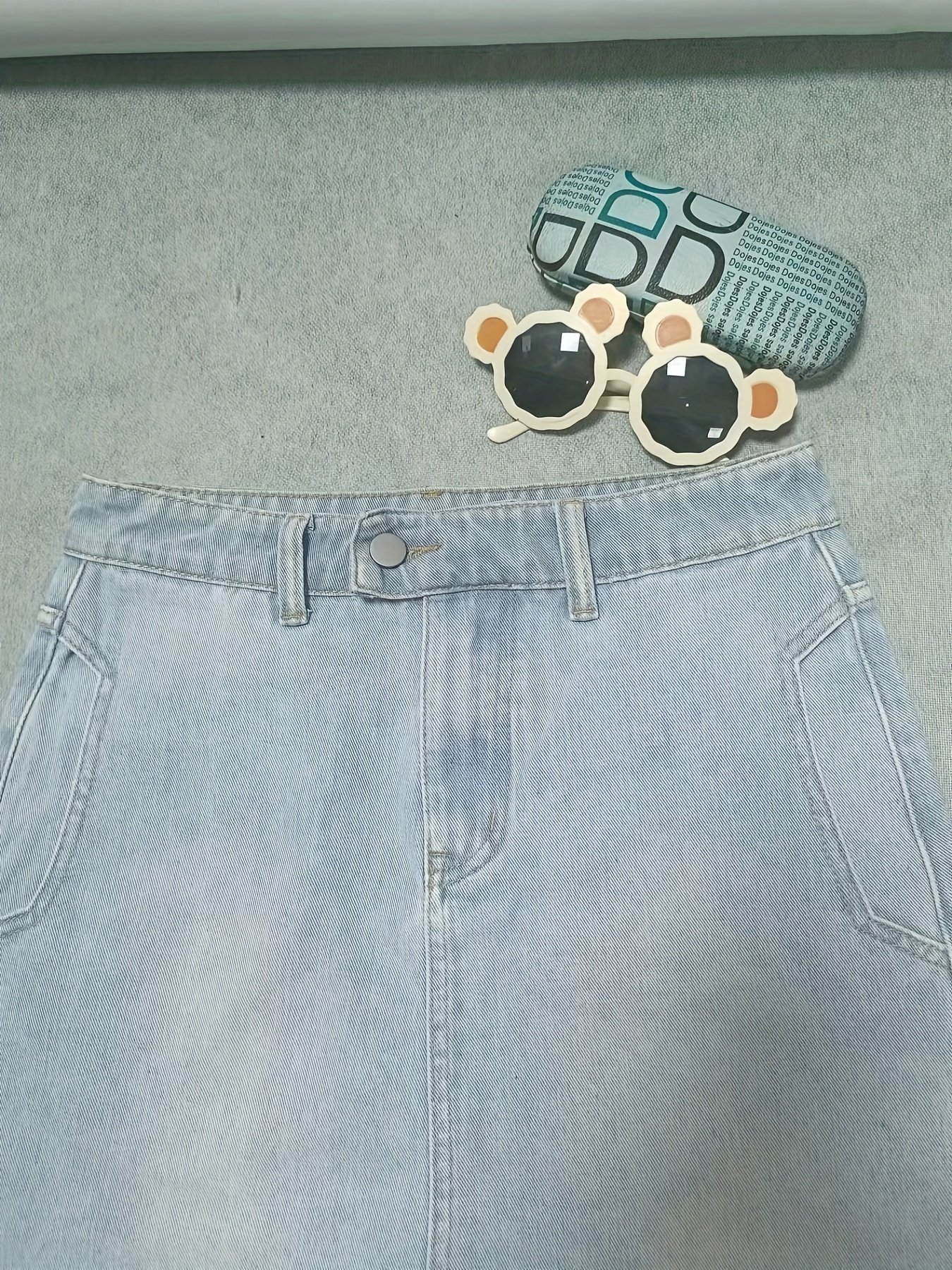 Denim Mini Skirt with Pockets and Side Slit