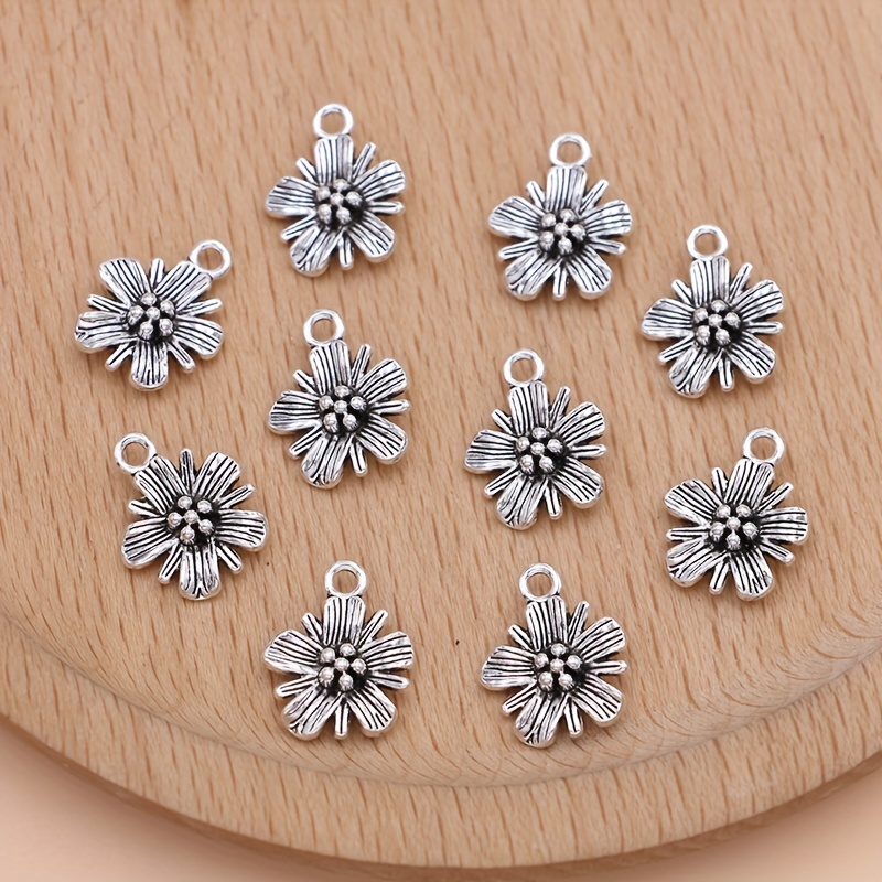 10pcs/pack Antique Silver Plated Flower Charms Pendants for Jewelry Making Bracelet DIY Accessories Craft,Temu