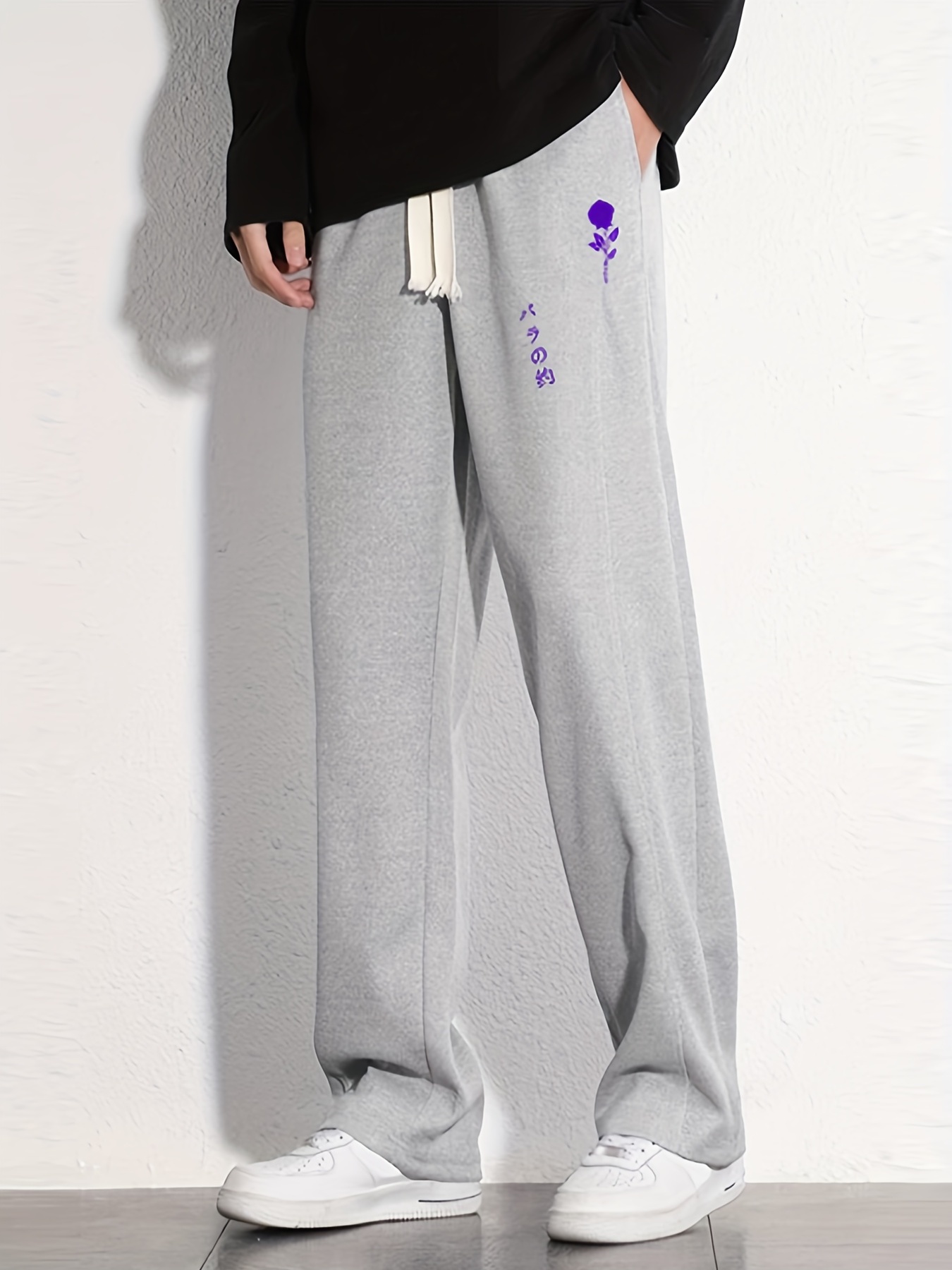 Purple Rose Graphic Print Men's Sweatpants Drawstring Jogger Pants